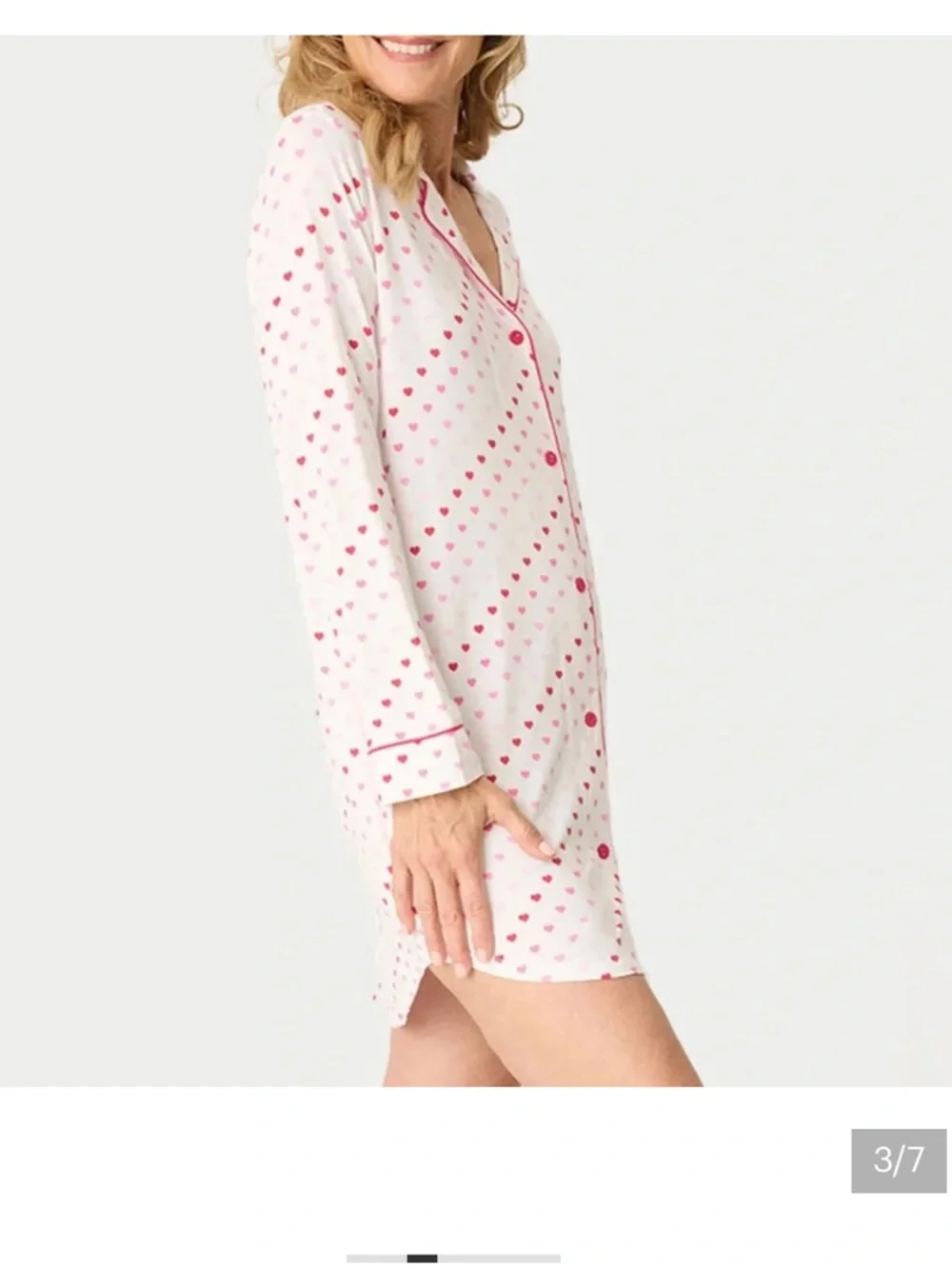 PJ Salvage Heart Print Button Down Sleepshirt Nightgown Pink Size Small